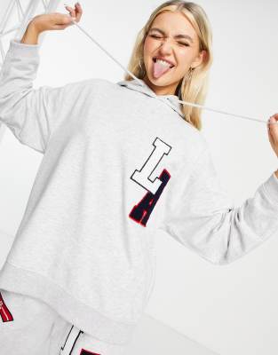 Topshop co ord LA hoodie in grey - ASOS Price Checker