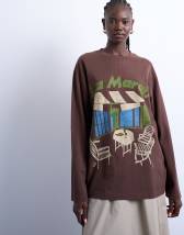 Topshop La Marais graphic skater tee in brown