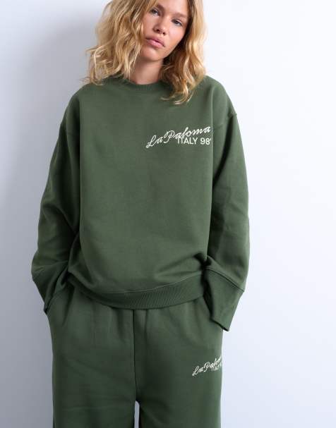 Topshop la paloma embroidered sweatshirt co-ord in green