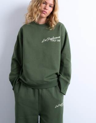 Topshop La Paloma Embroidered Sweatshirt In Green
