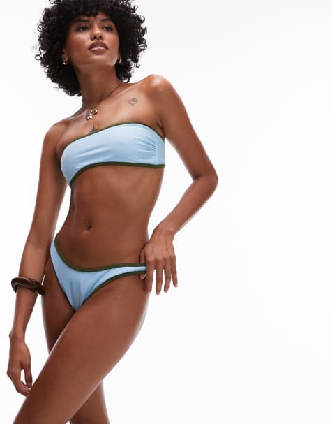 Topshop – LA – Slip-Bikinihose in Blau und Grün mit hohem Beinausschnitt - view 1