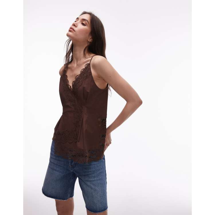 Topshop lace asymmetric hem cami in chocolate | ASOS