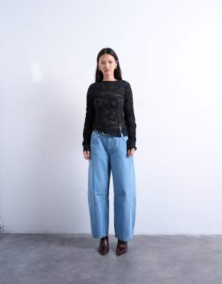 Topshop Lace Asymmetric Top In Black