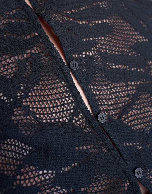 Topshop lace asymmetric top in black, 3 of 4