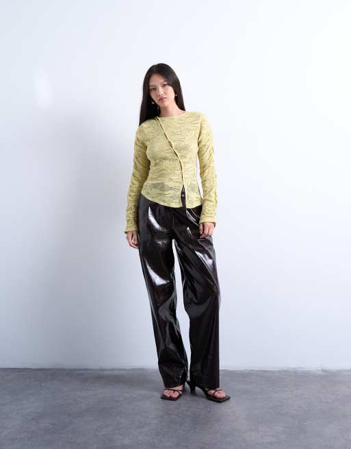 Topshop lace asymmetric top in yellow, 2 of 4