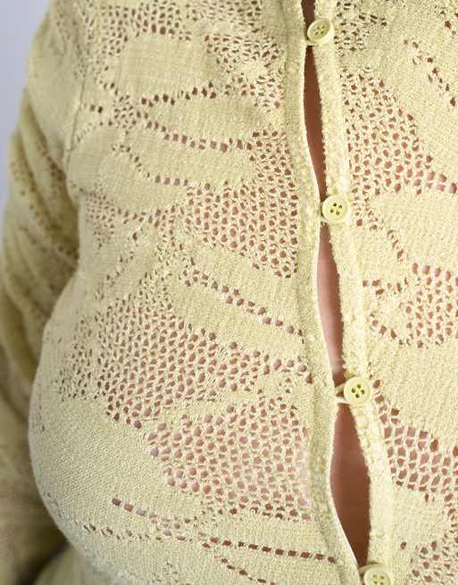 Topshop lace asymmetric top in yellow, 3 of 4