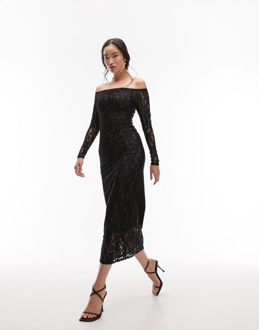 Black midi best sale lace dress