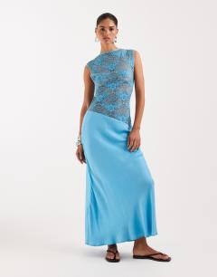 Lace body maxi occasion dress in turquoise