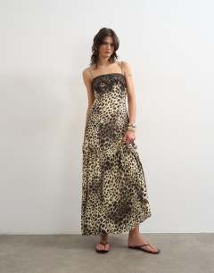 Lace bust maxi dress in leopard print