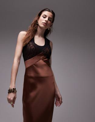 Topshop Lace Bust Satin Maxi Dress