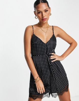 Topshop lace cami playsuit in spot print