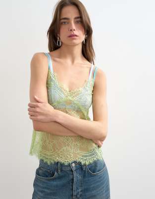 Topshop Lace Cami Top In Multi