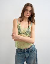 Topshop lace cami top in lime green with blue tipping