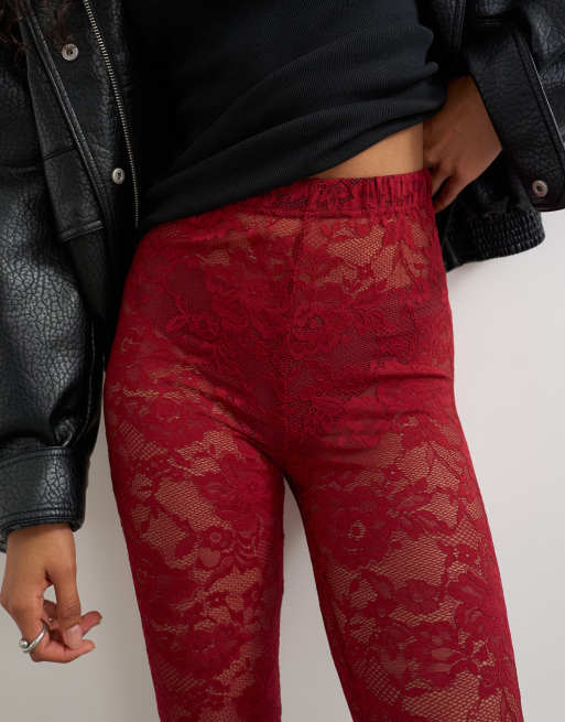 Topshop lace capri legging hosiery in burgundy, 2 of 4