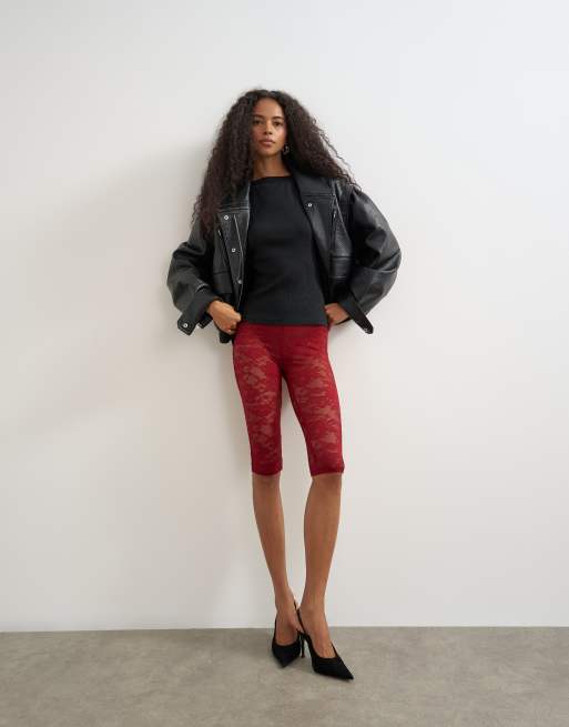 Topshop lace capri legging hosiery in burgundy, 3 of 4