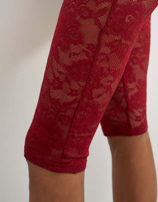 Topshop lace capri legging hosiery in burgundy, 4 of 4