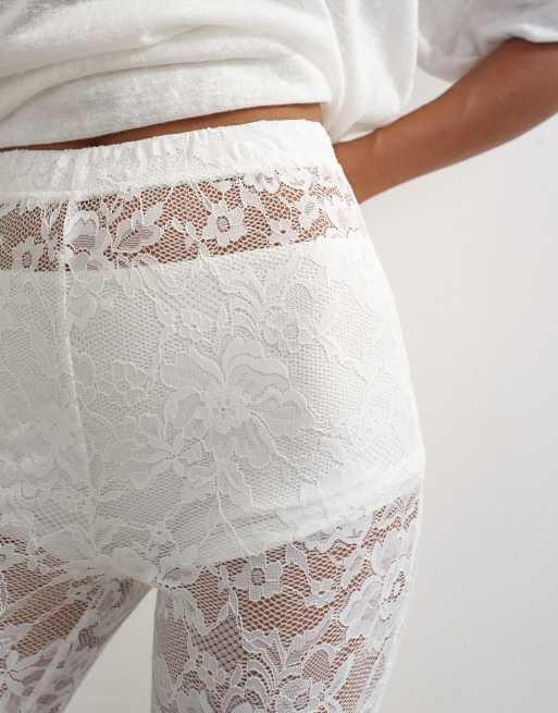 Topshop lace capri legging hosiery in ivory, 2 of 3