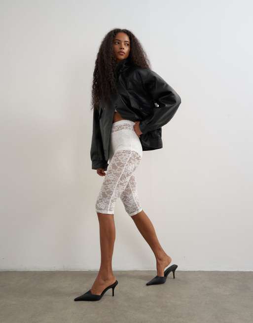 Topshop lace capri legging hosiery in ivory, 3 of 3