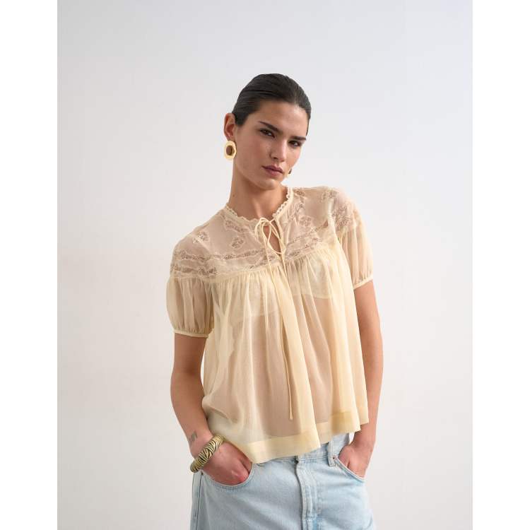 トップス Yilon DRAPE LACE TEE ivory Yilon DRAPE LACE TEE ivory