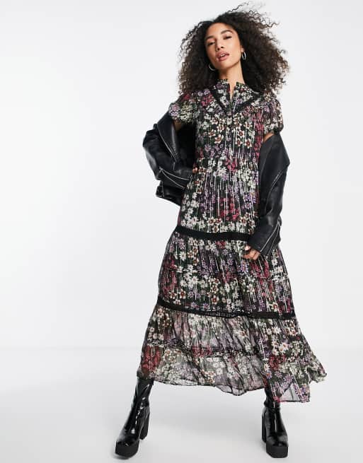 Topshop lace floral occasion midi dress in multi