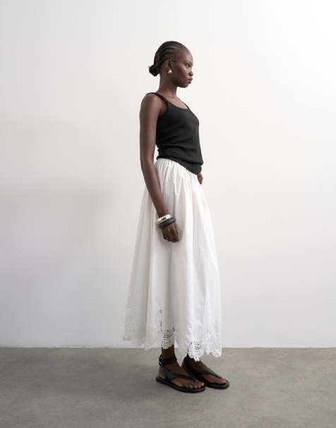 Topshop lace hem full circle maxi skirt in ivory - view 1