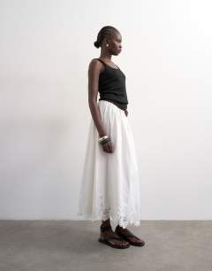 Lace hem full circle maxi skirt in ivory