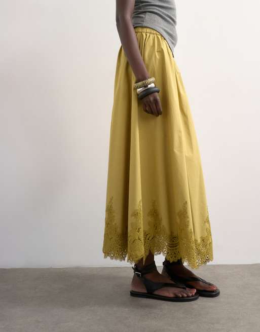 Topshop lace hem full circle maxi skirt in lime, 2 of 5
