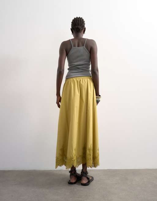 Topshop lace hem full circle maxi skirt in lime, 5 of 5