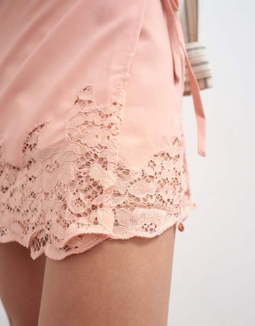 Topshop lace hem wrap mini skirt in pink | ASOS
