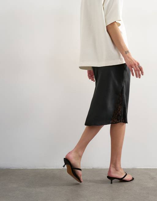 Topshop lace insert awkward length midi skirt in black, 4 of 5