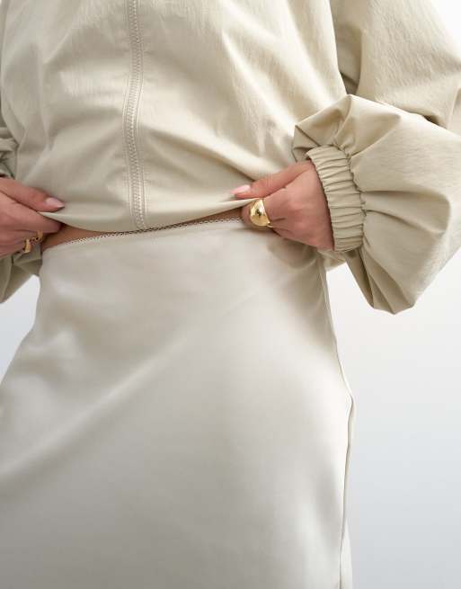 Topshop lace Insert awkward length midi skirt in ivory, 5 of 5