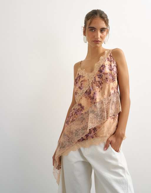 Topshop lace insert cami in vintage brown lace, 1 of 4