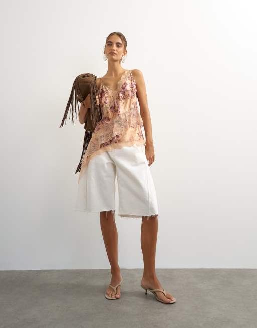 Topshop lace insert cami in vintage brown lace, 3 of 4