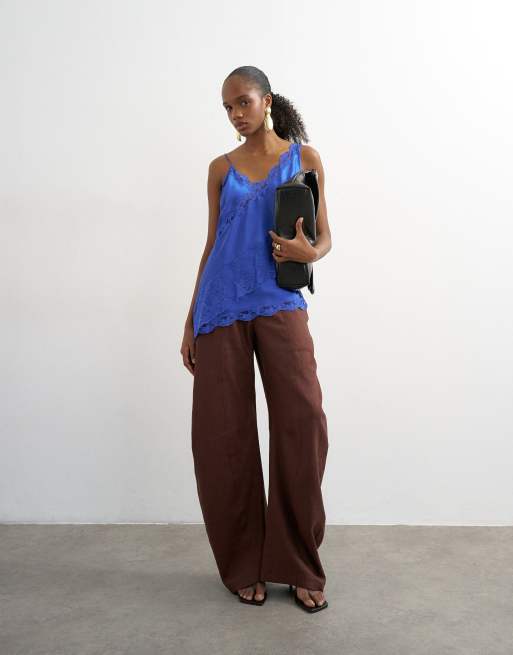Topshop lace insert cami top in cobalt, 2 of 4