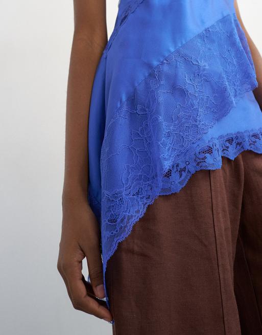 Topshop lace insert cami top in cobalt, 4 of 4