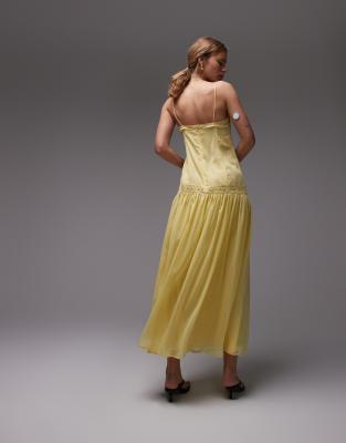 Topshop Lace Insert Chiffon Midi Dress In Yellow