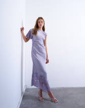 Topshop lace insert grown on shoulder midi dress in dusty lilac