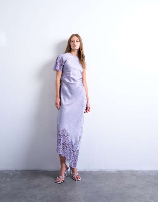 Topshop lace insert grown-on shoulder midi dress in dusty lilac