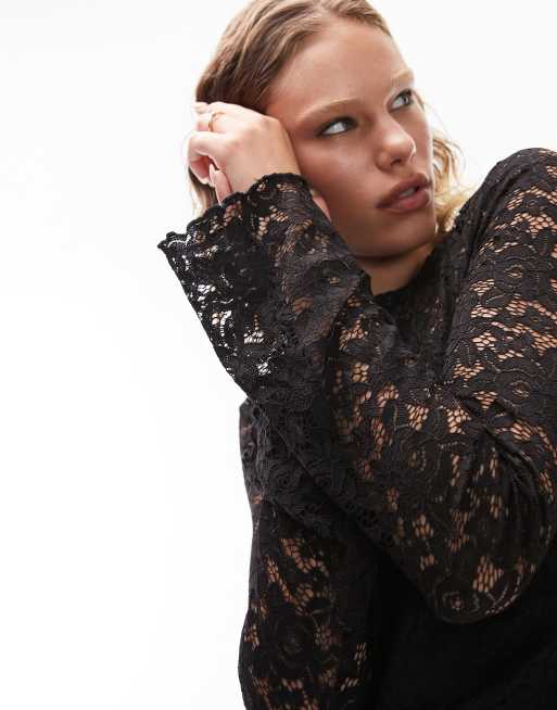 topshop lace maxi dress Topshop lace long sleeve maxi dress in black