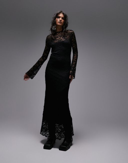 Black lace sleeve maxi dress hotsell