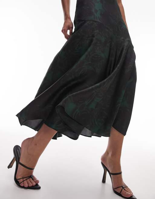 Topshop lace maxi fishtail slip dress in green print ASOS