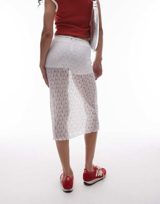 Topshop lace midi skirt in white, 2 of 5