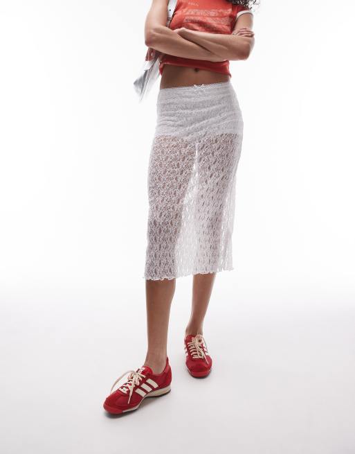 Topshop lace midi skirt in white, 4 of 5