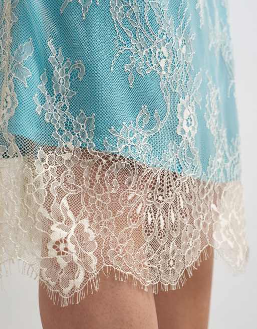 Topshop lace midi skirt with blue insert in ecru, 5 of 5