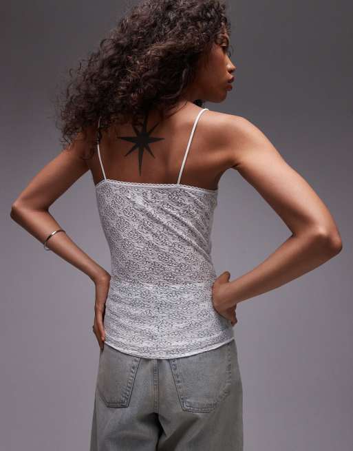 Topshop lace mix cami in ecru