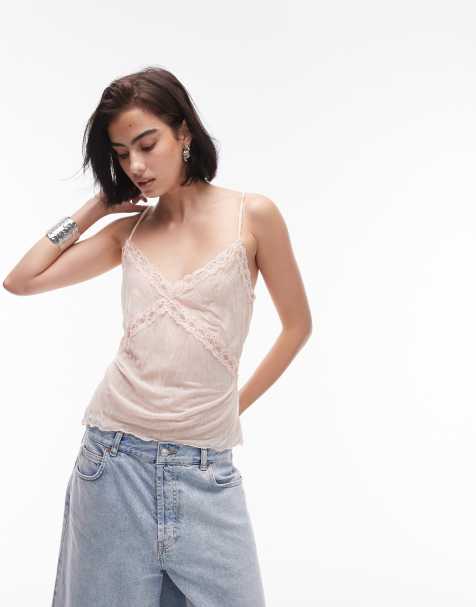 Topshop lace mix cami in pink - view 1