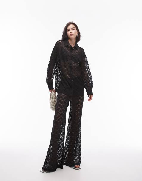 Topshop lace oversized shirt in black - part of a set - view 1