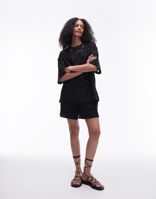 Topshop lace oversized tee in black - part of a set, 2 of 4