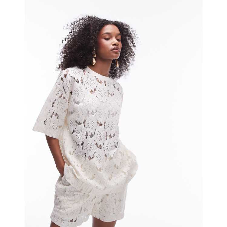 Topshop lace oversized tee in ecru - part of a set | ASOS
