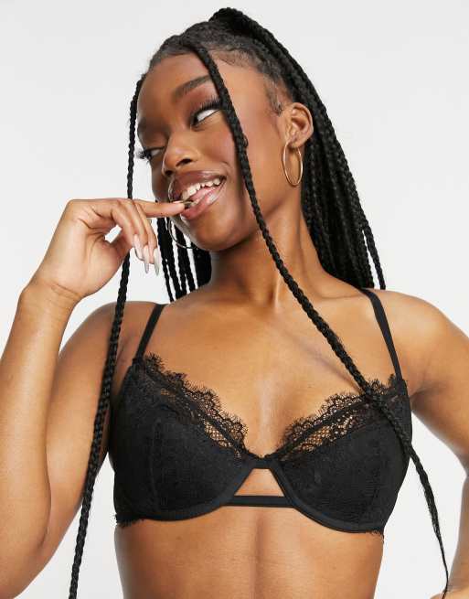 Topshop lace padded underwired bra in black